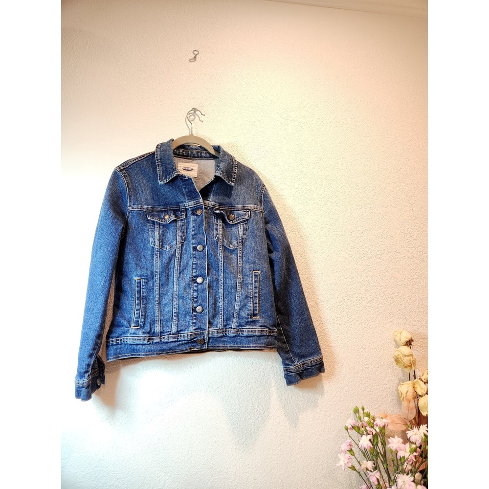 Old Navy Classic Denim Trucker Jacket‎ Women's Size L Blue Button Front Jean